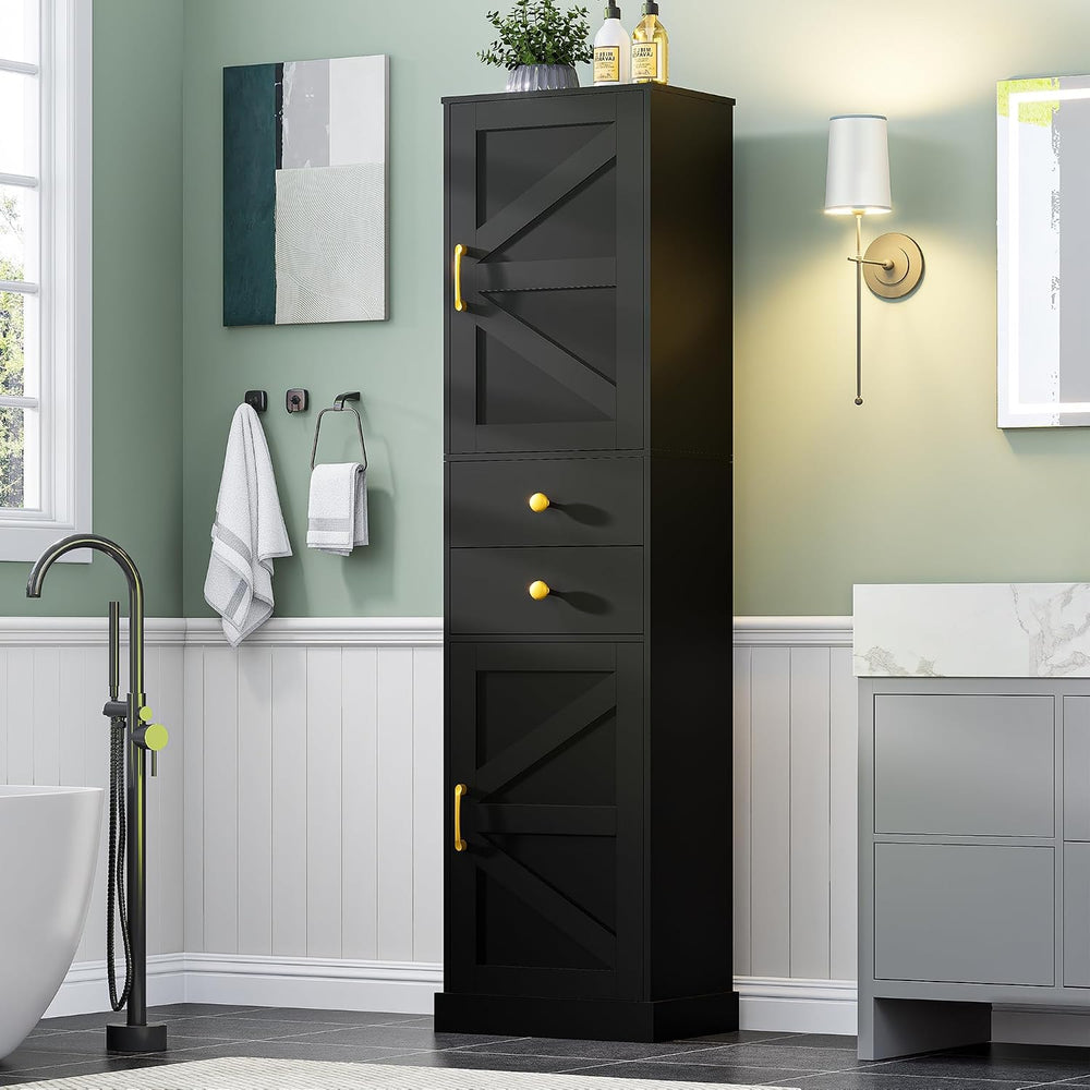 Tall Bathroom Storage Cabinet with 2 Drawers, Farmhouse Narrow Storage Cabine...