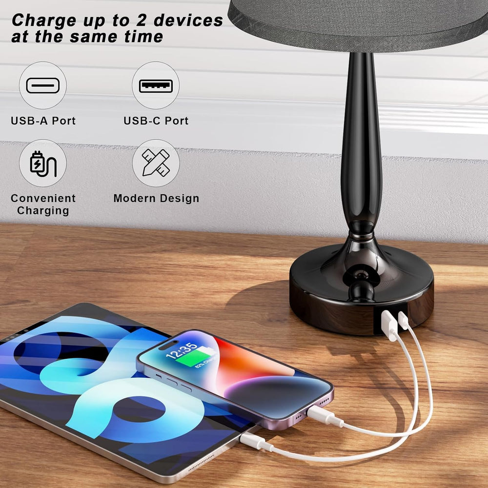 Kakanuo Touch Table Lamp for Bedroom, Small Bedside Lamp with USB C Port