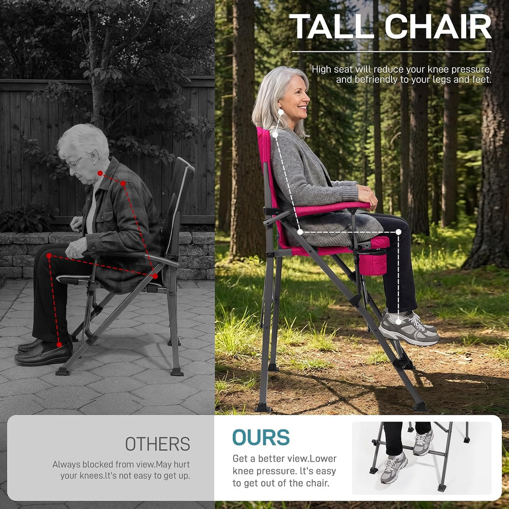 EVER ADVANCED Tall Director Chair 31" Foldable Camping with Carry Bag Pink