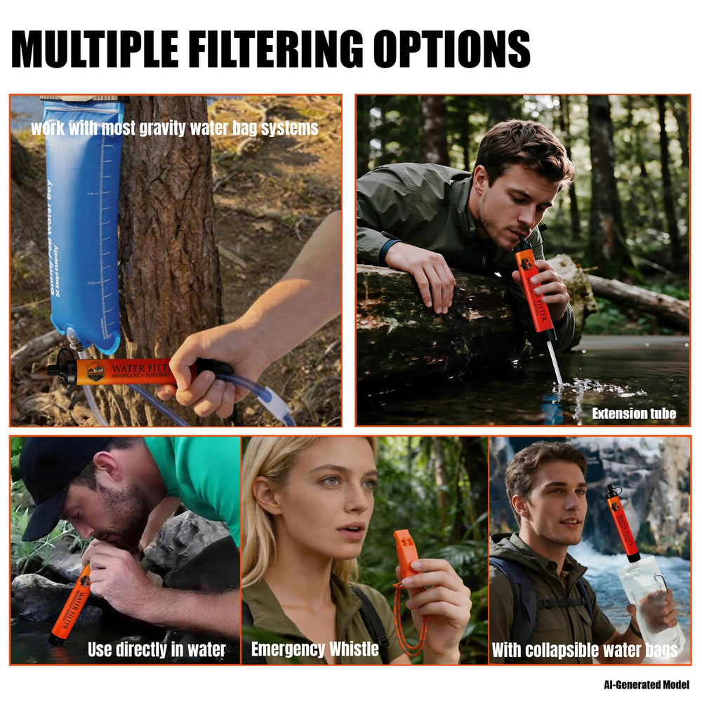 5-Pack Personal Water Filter Straw with Emergency Whistle