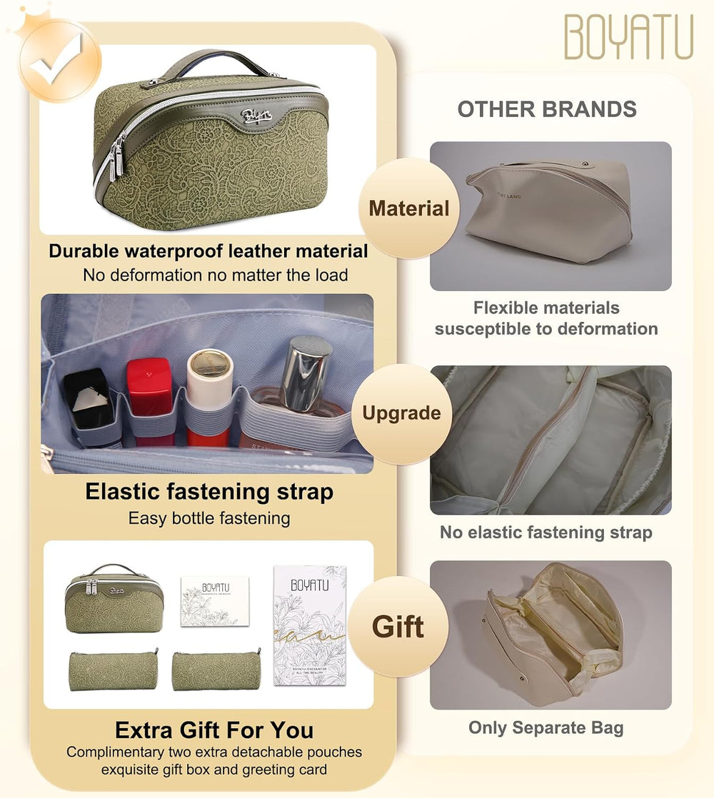 BOYATU Travel Makeup Bags Cosmetic Organizer Bag: 3 Pcs Set Large Capacity Ma...