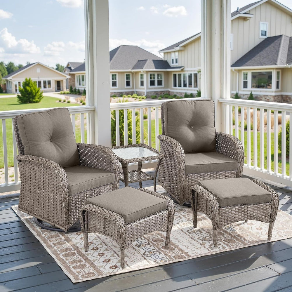 Belord 5 Piece Swivel Rocker Glider Outdoor Chairs Set of 2 with Ottoman and ...