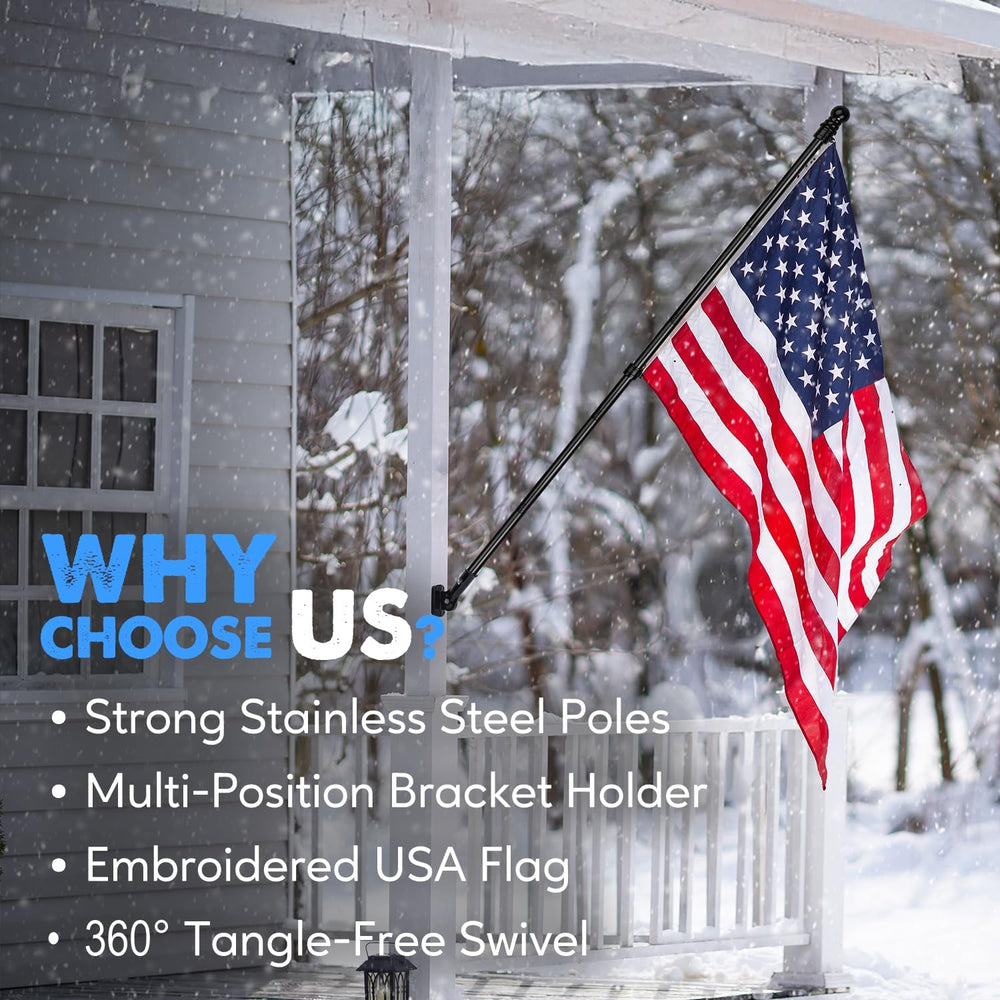 XIFAN American Flag with Pole Kit for Outside - 6FT Black Stainless Steel Fla...