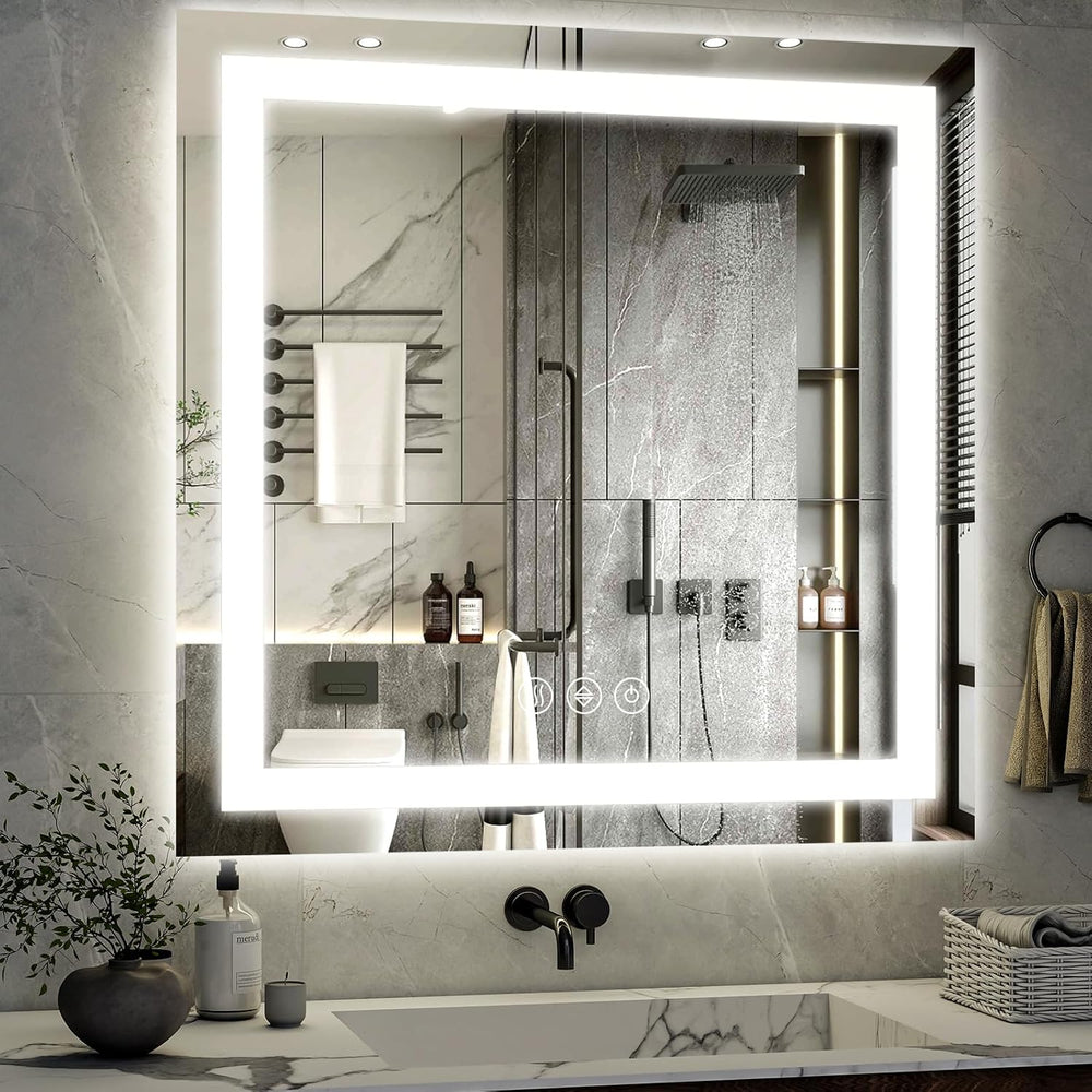XRAMFY 47"X47" LED Bathroom Mirror, Backlit + Front Lit Wall Mirror