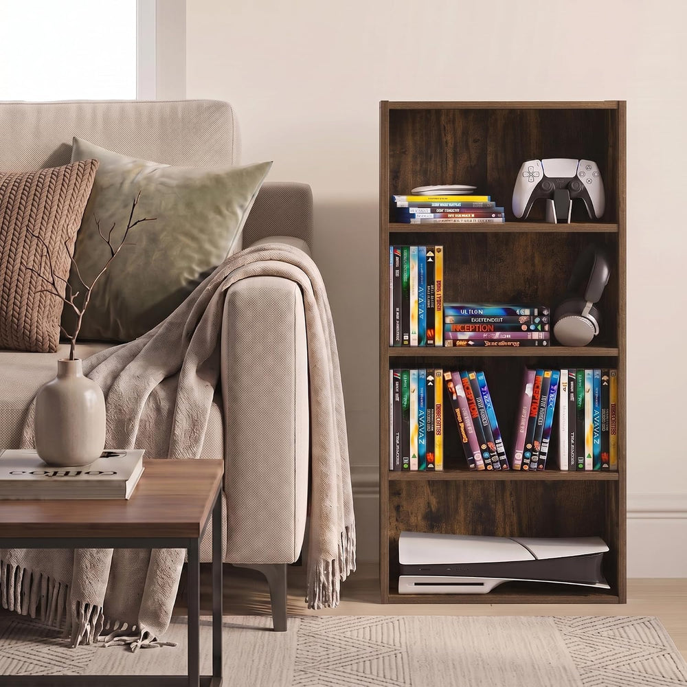 Furinno Basic DVD Shelf, 4-Tier CD Rack, Media Shelf, Amber Pine