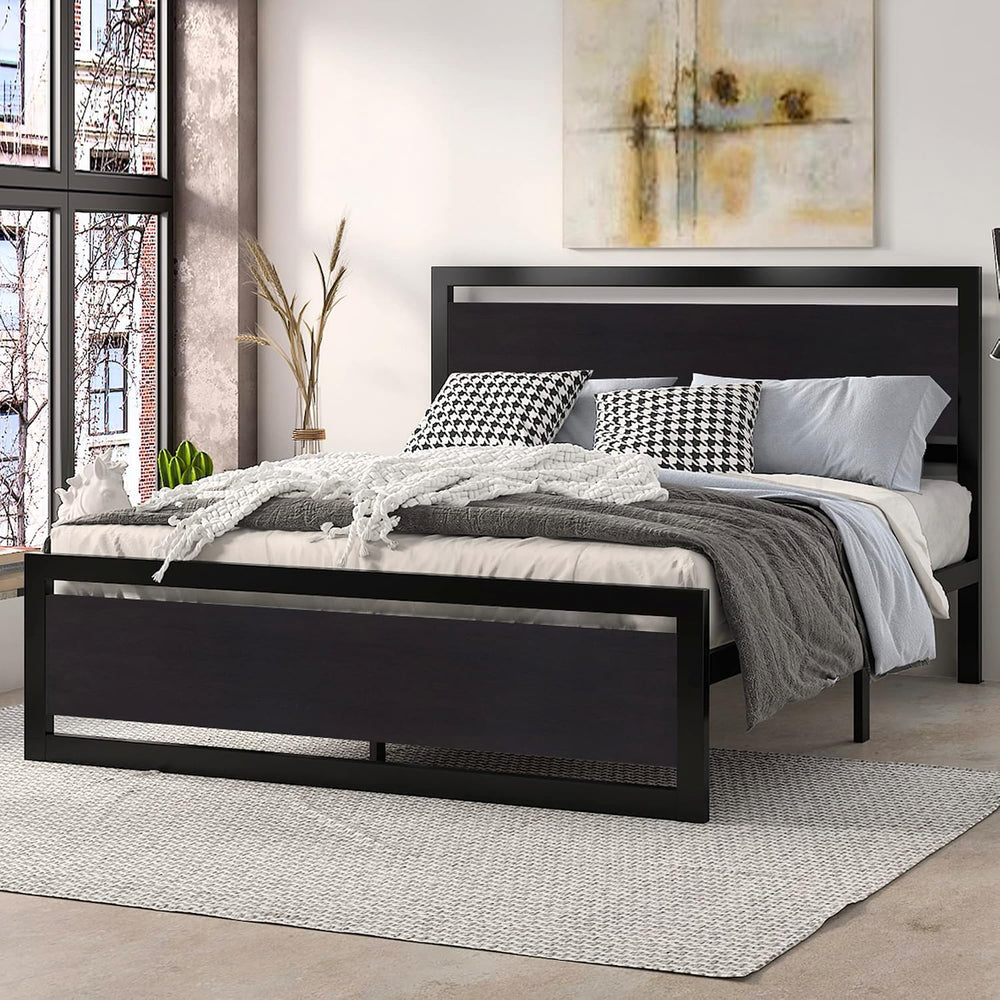 SHA CERLIN Heavy Duty Full Size Bed Frame with Modern Headboard, Black