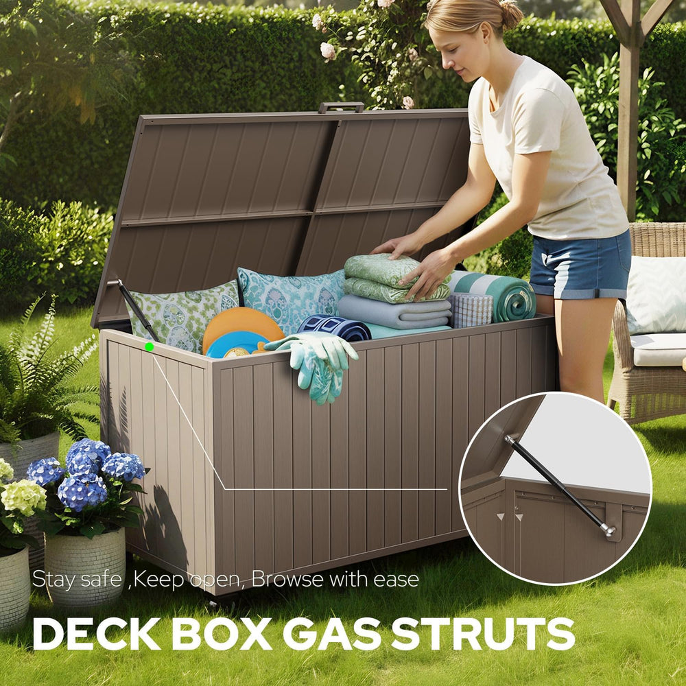 150 Gallon Outdoor Storage Box with Wheels, Metal Deck Boxes,Brown