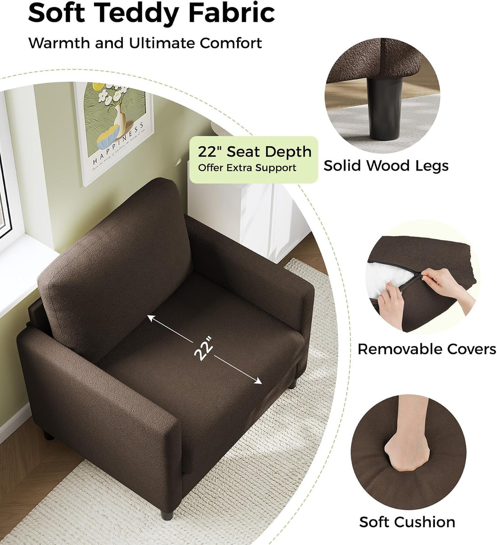 Welzona Sofa Accent Chair, 33" Reading Chair, Comfy Teddy Arm Chairs