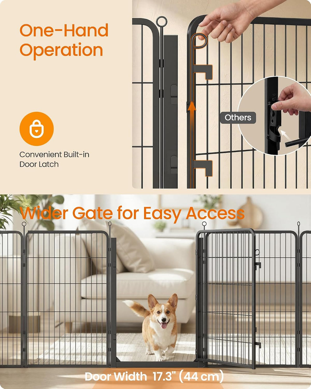 Feandrea 8-Panel Dog Playpen, 67 x 67 x 40 Inch, Ink Black