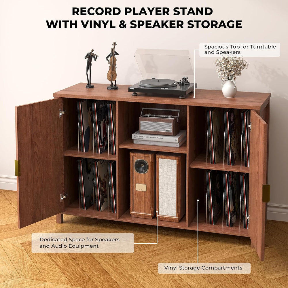 BROTTAR 47.2" Mid Century Modern Record Player Stand with Vinyl Storage