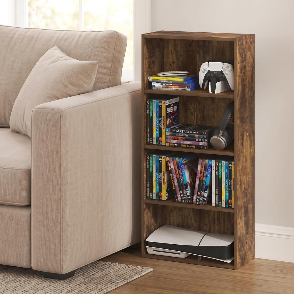 Furinno Basic DVD Shelf, 4-Tier CD Rack, Media Shelf, Amber Pine