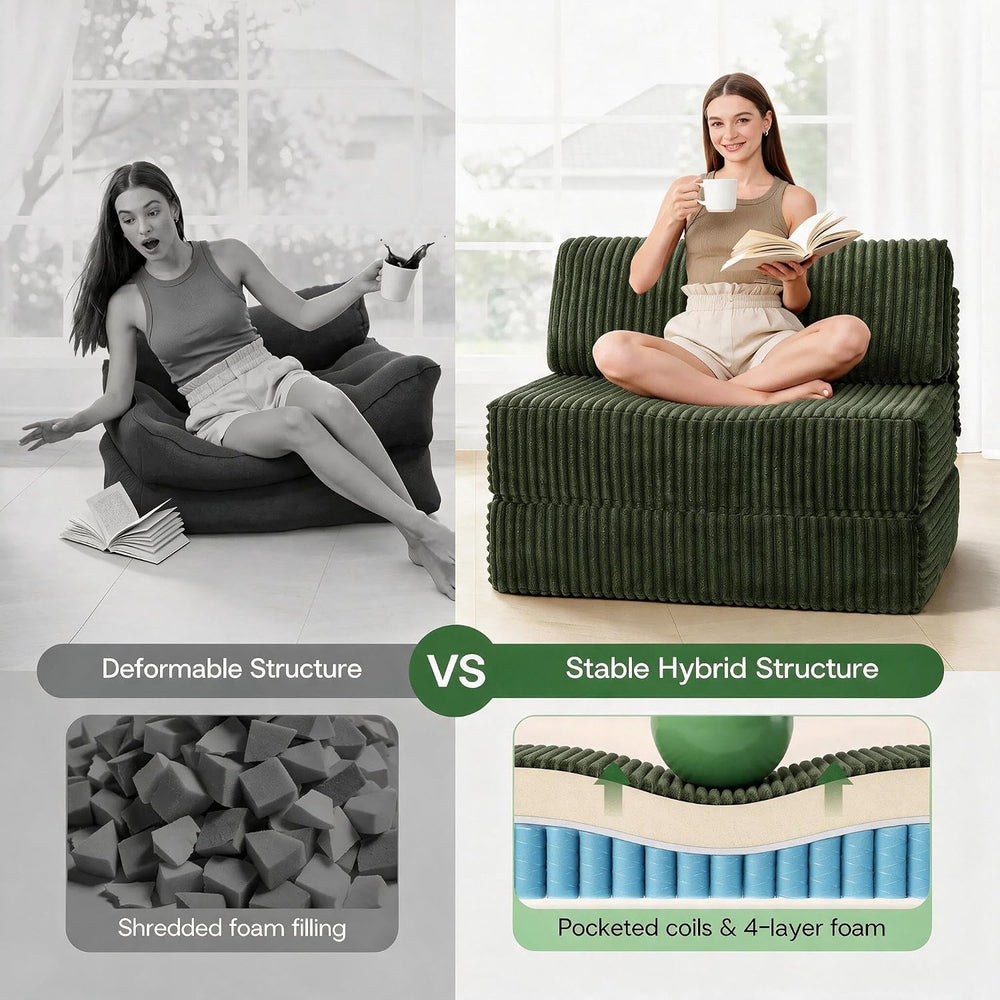 Folding Sofa Bed Convertible 4 in 1 Sleeper Chair Green Twin