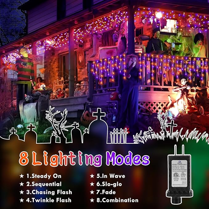 KNONEW 99FT 1216 LED Halloween Lights Decortation Orange Purple String Lights...