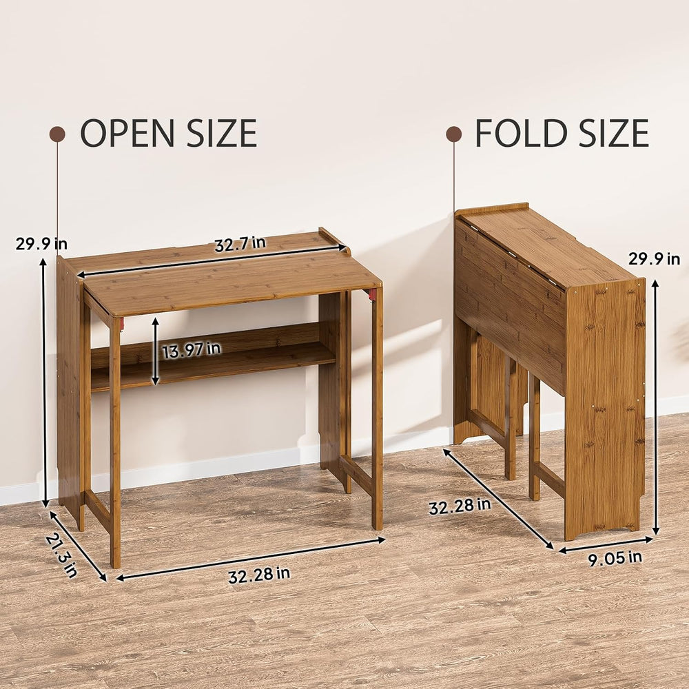 Bamboo Folding Desk for Small Spaces, Small Computer Foldable Desk, Brown