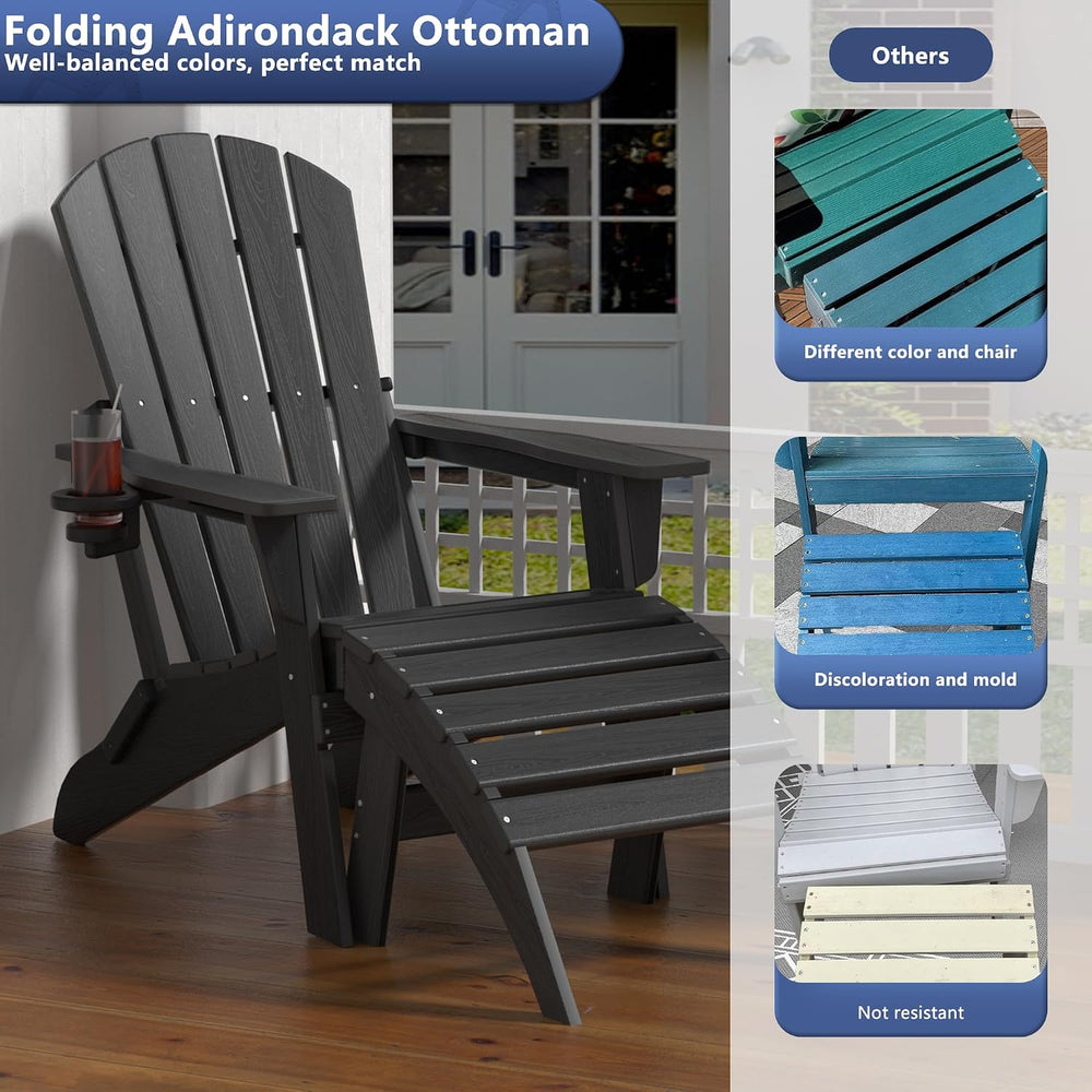 Plawdlik Folding Ottoman for Adirondack Chair–Black