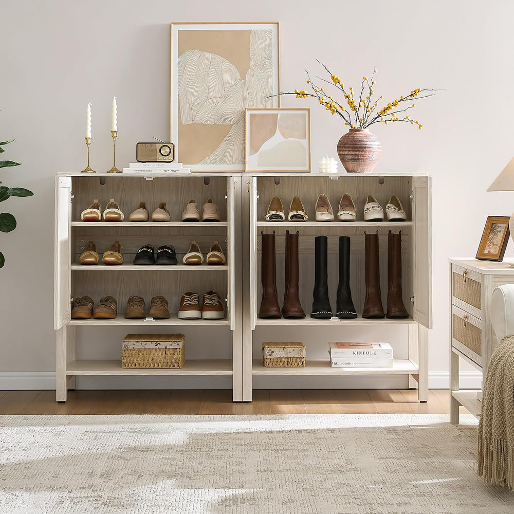 SICOTAS Rattan Shoe Cabinet with Storage, 5 Tier, White Cream Oak