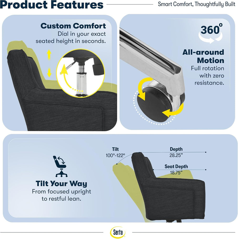 Serta Ashland Home Office Desk Chair with Button Tufted Mid-Back, Memory Foam...