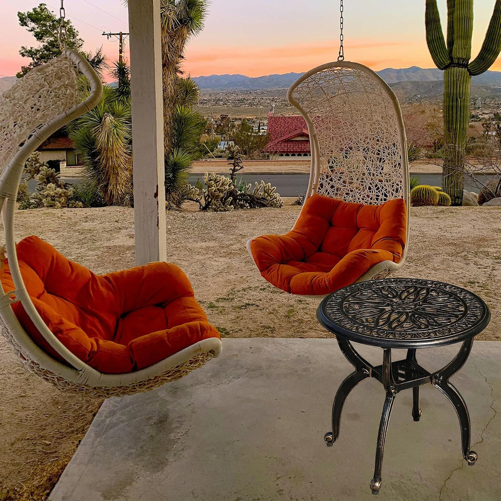 Cast Aluminum Outdoor Side Table, All Weather Round Small Coffee Table for Pa...