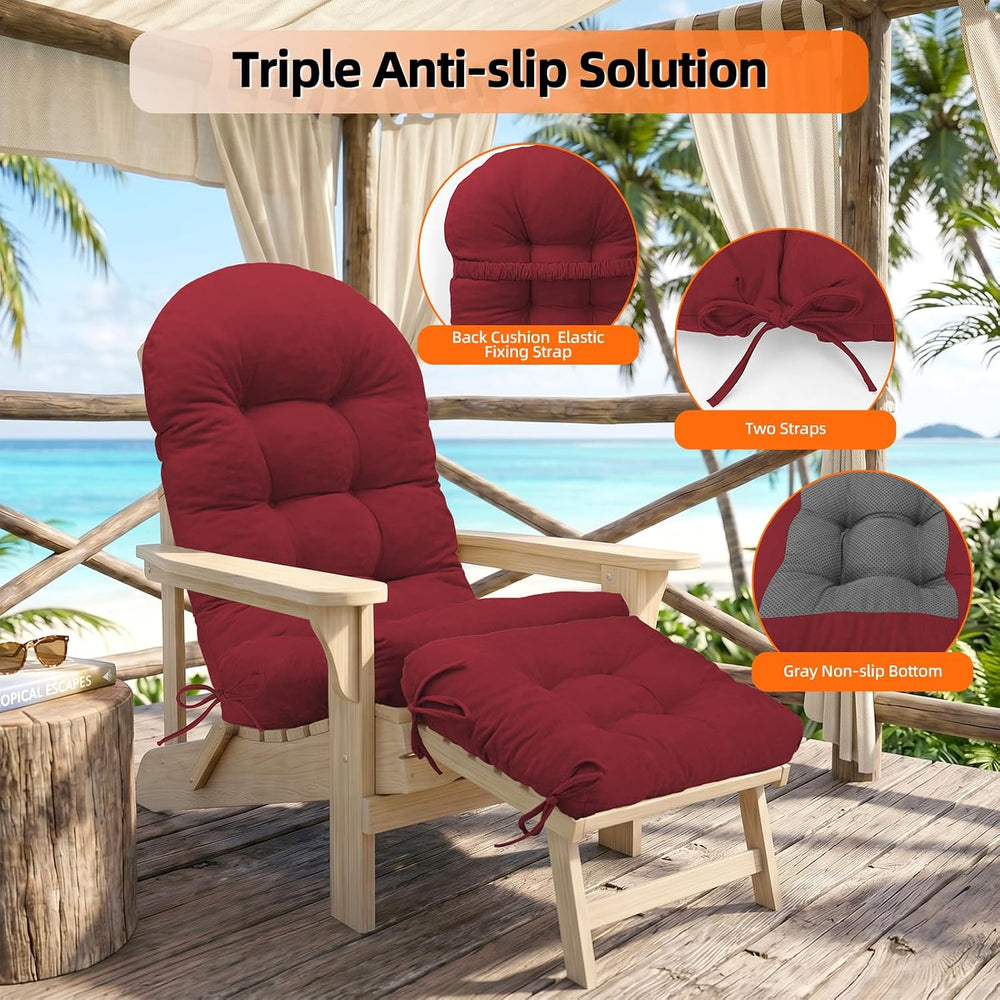 Rocking Chair Cushion Set, Ottoman Cushion Included, Red