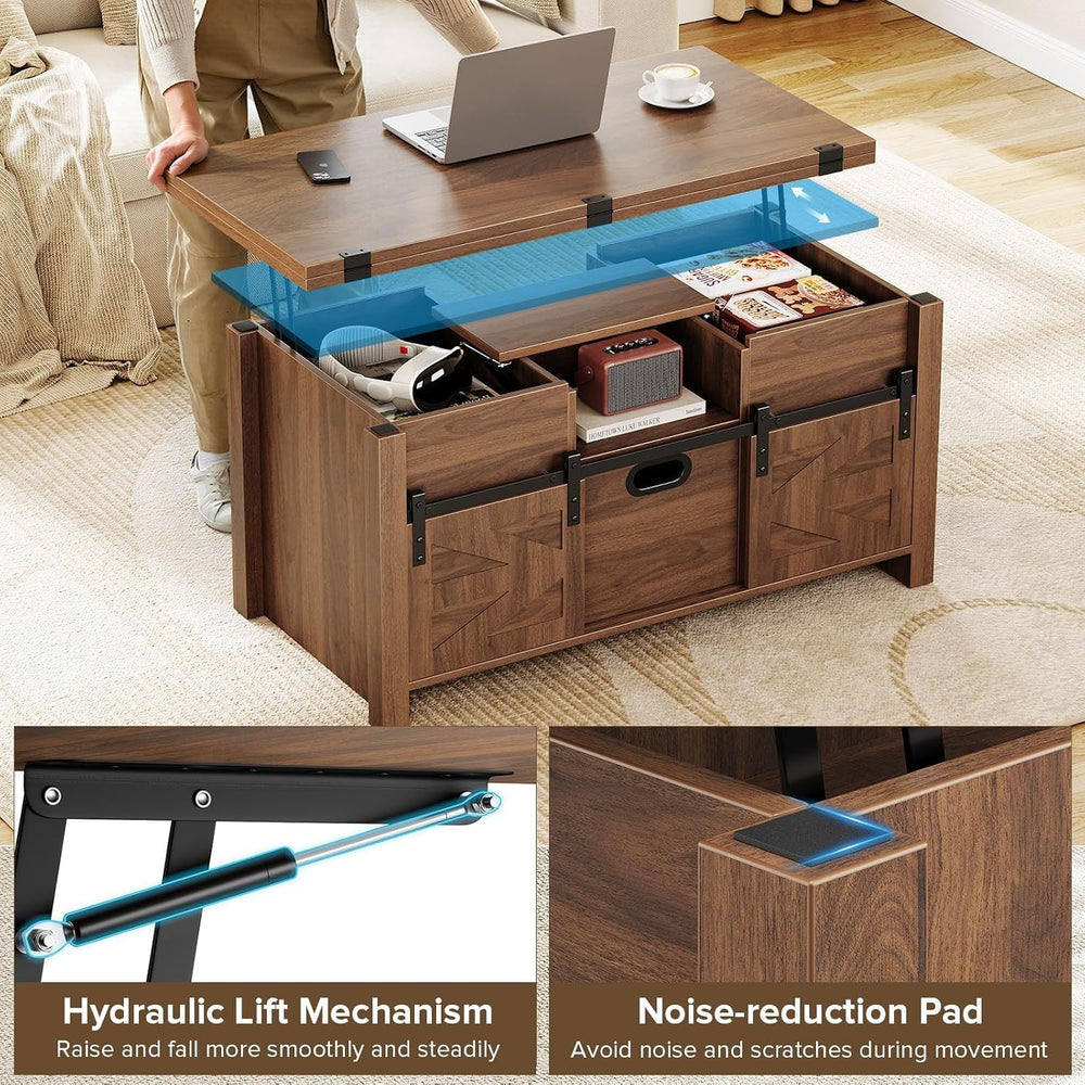 Memobarco 40" Farmhouse Lift Top Coffee Table with Storage Drawers,Walnut
