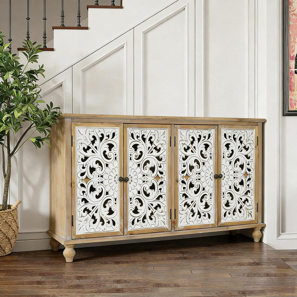 LKTART 60" Farmhouse Sideboard Buffet,Solid Wood Credenza Storage Cabinet