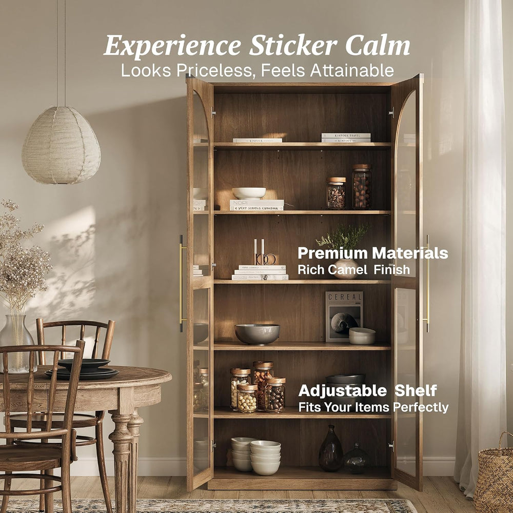 BELLEZE Modern Wood Wine Curio Cabinets with 4 Adjustable Shelves, 67" S...