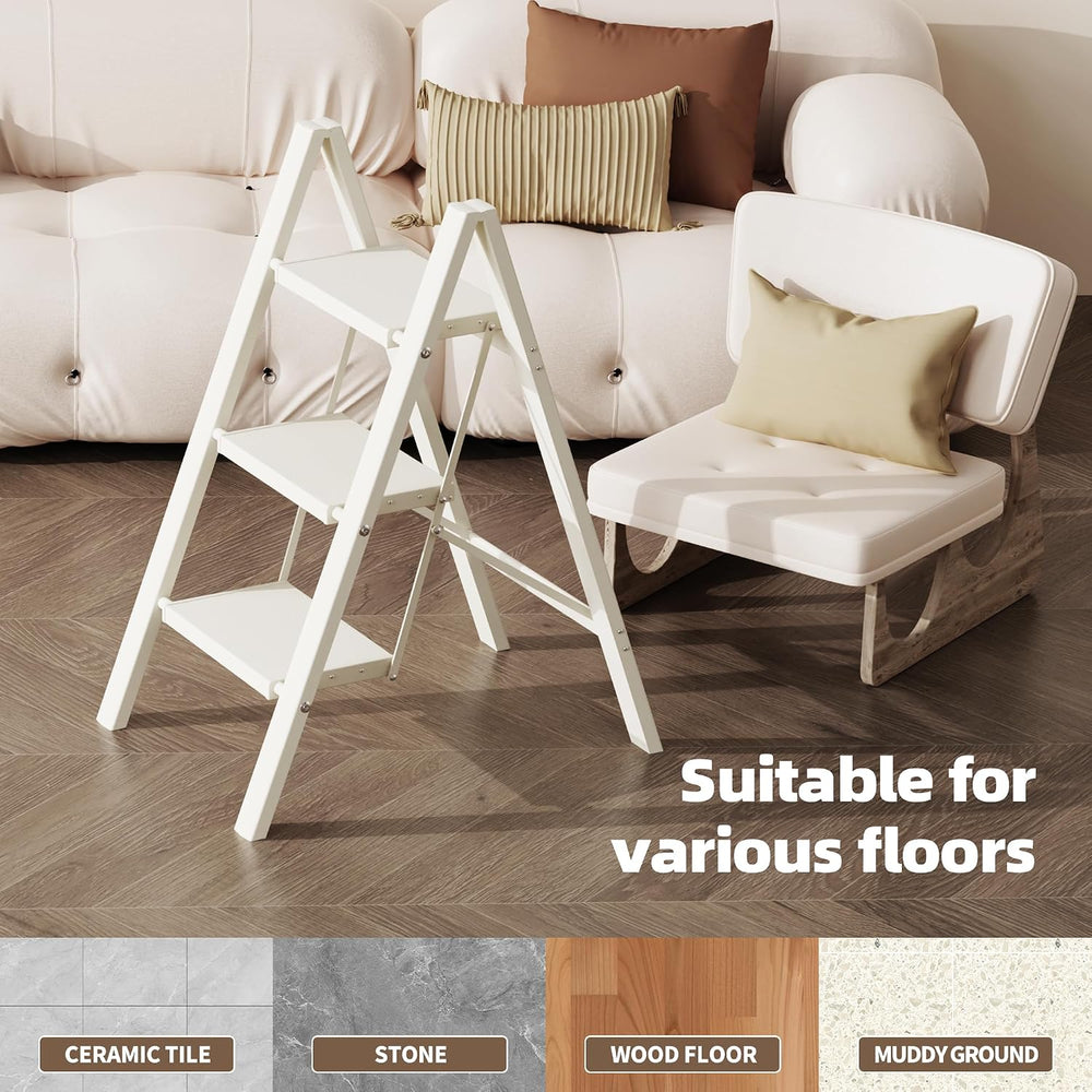 HillhutApex Aluminum Step Stool Foldable,3 Step Ladder (White)