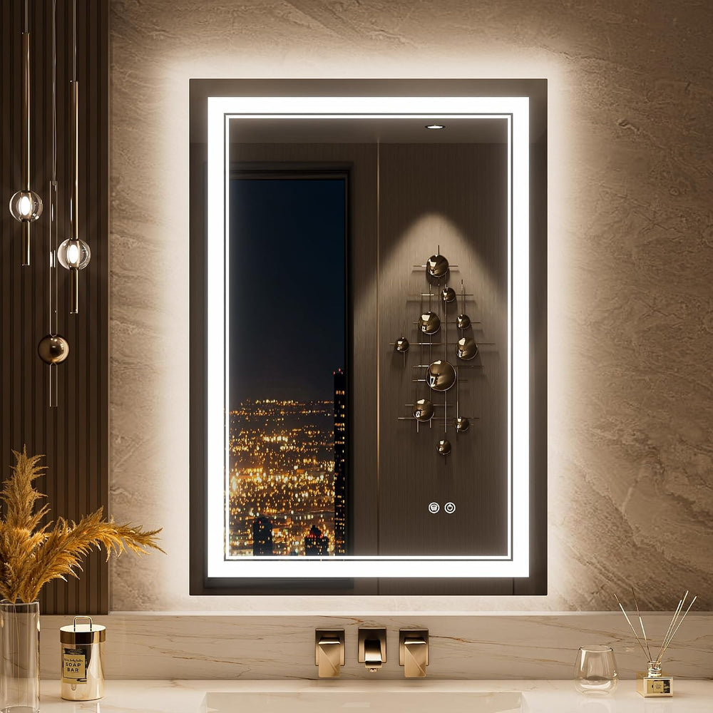 Keonjinn 22" x 32" LED Mirror for Bathroom, Front & Backlit, Te...