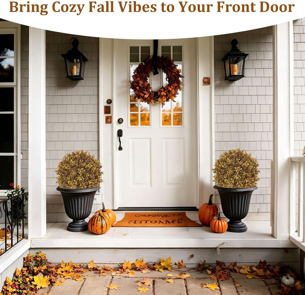 24" Artificial Outdoor Fall Plants, Boxwood Topiary Bushes Shrubs Set of 2