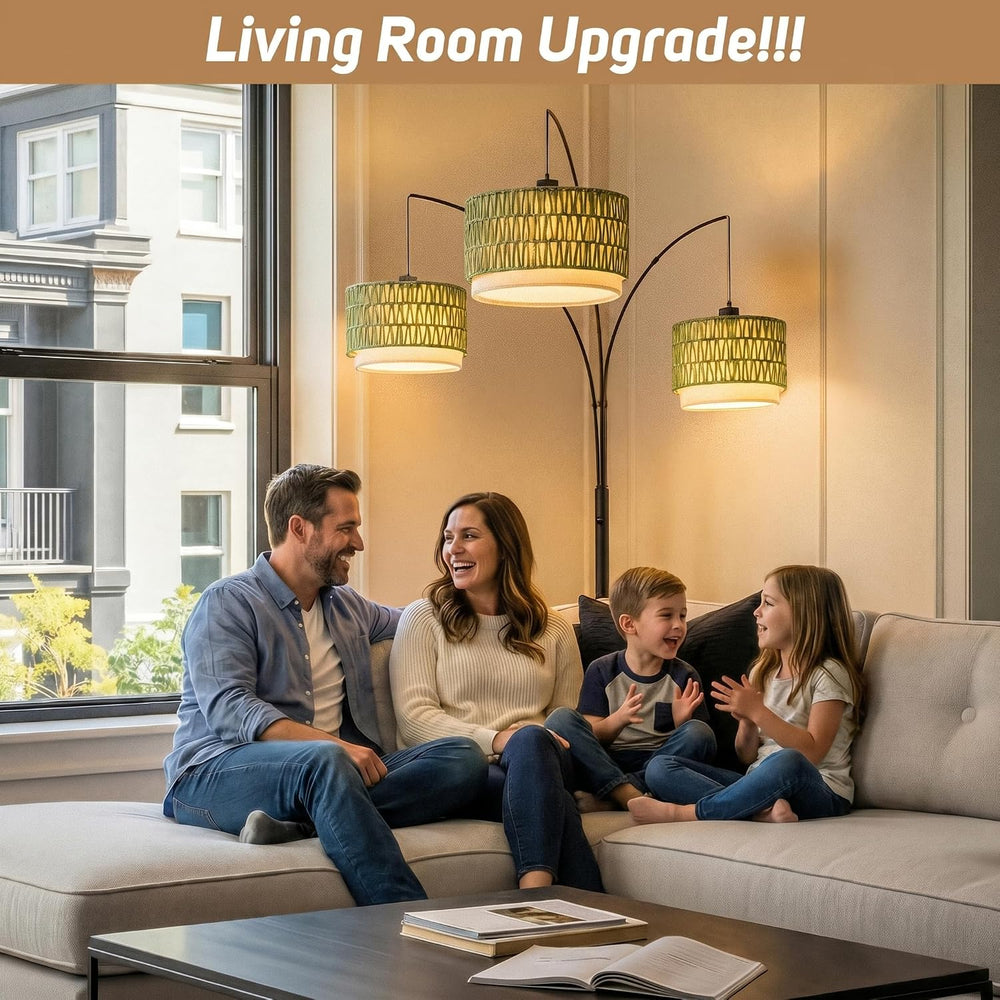 3-Light Arc Rattan Floor Lamp for Living Room,80'' Boho Tree Lamp