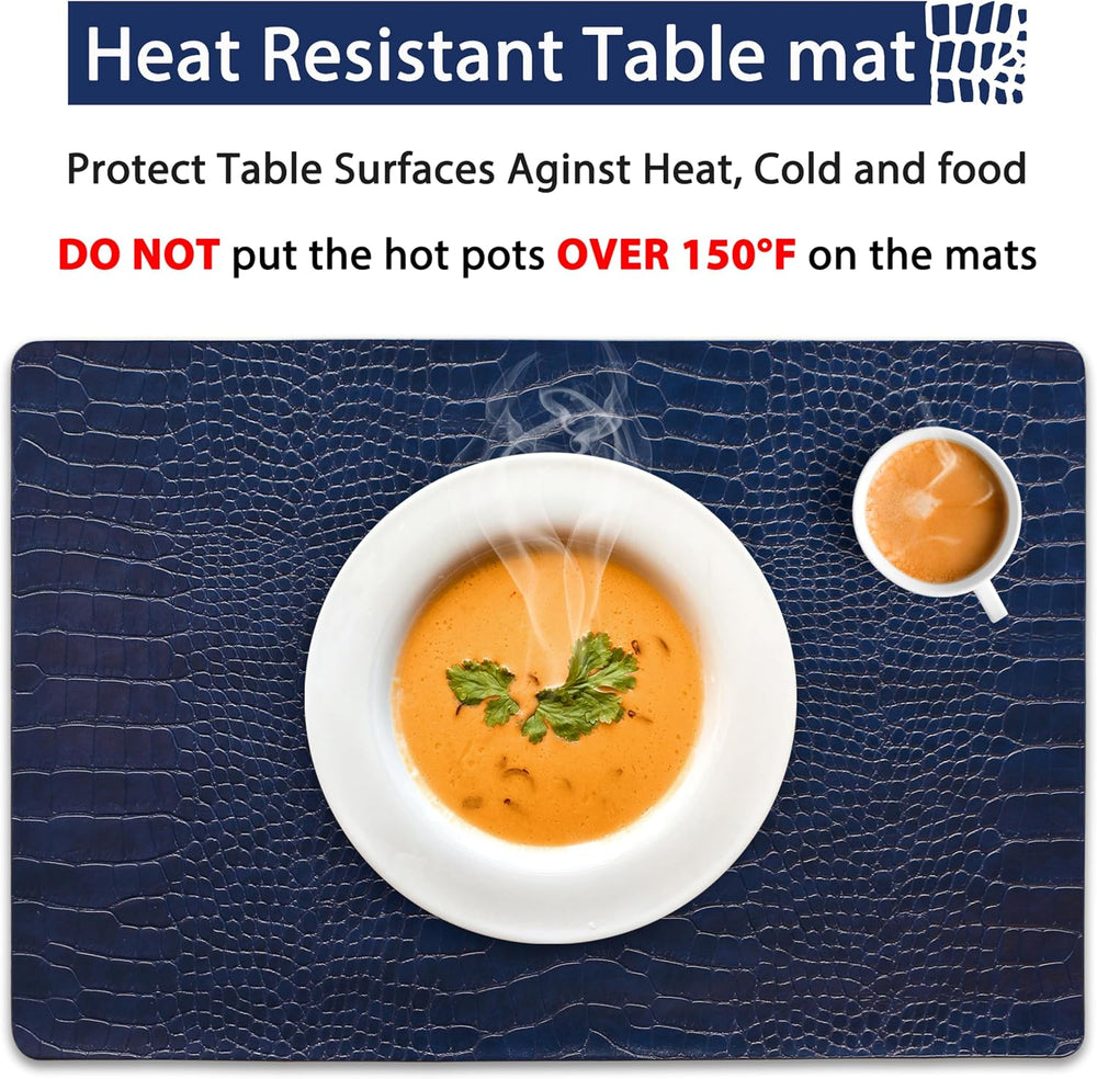 Set of 6 Faux Leather Placemats, PU Table Mats, Waterproof, Stain Resistant, ...