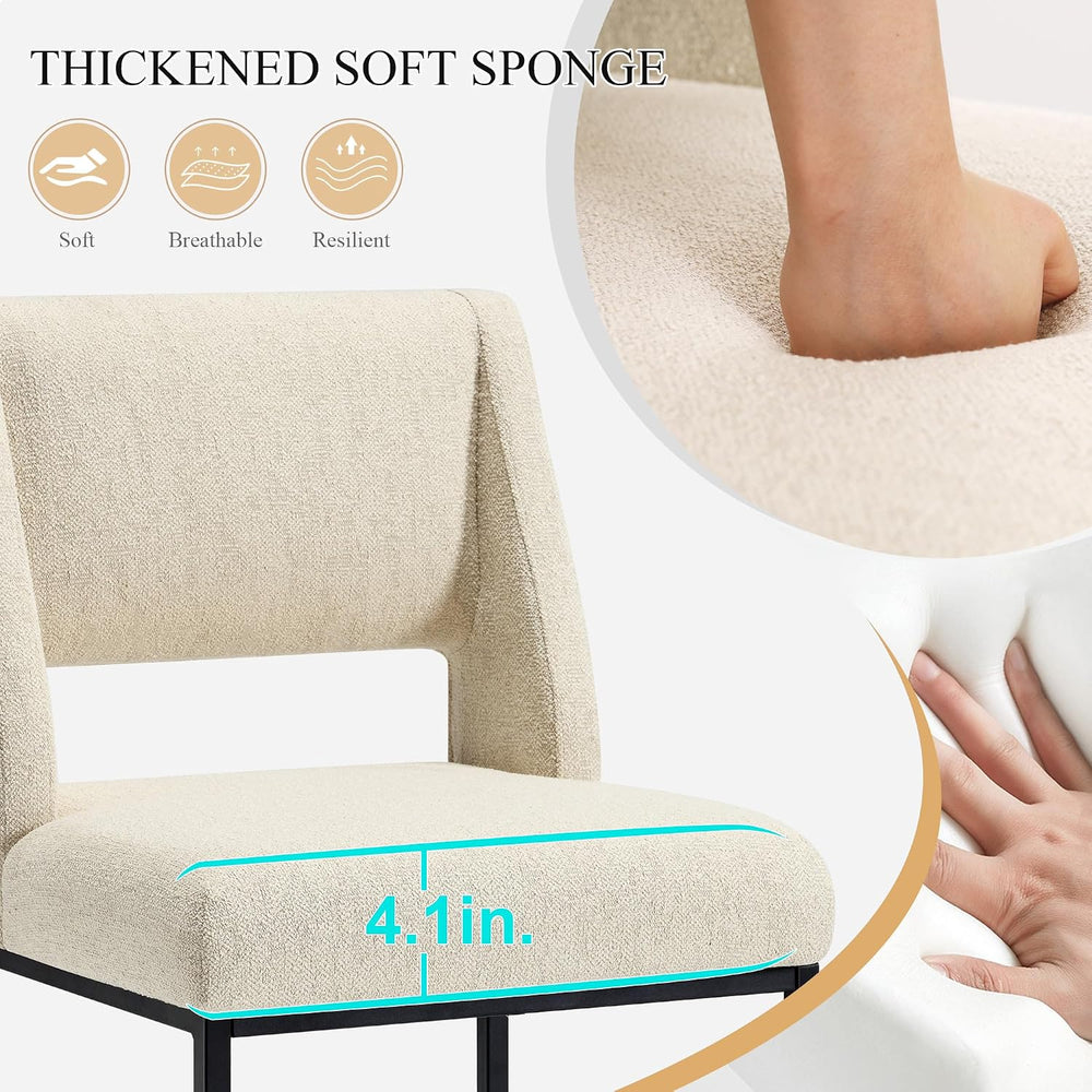 Upholstered Counter Height Stools, Beige Linen Bar Stools with Metal Legs and...