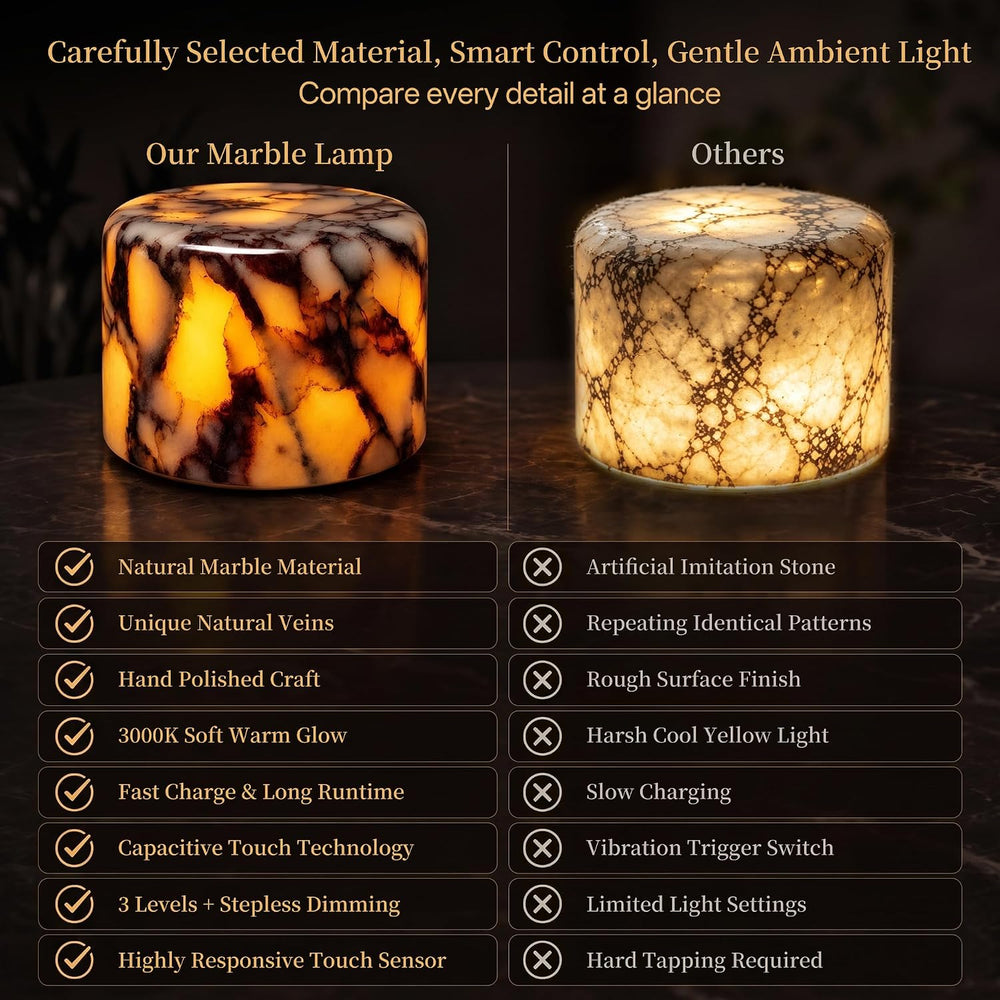 AOPO Natural Marble Cordless Touch Dimmable Table Lamp Night Light