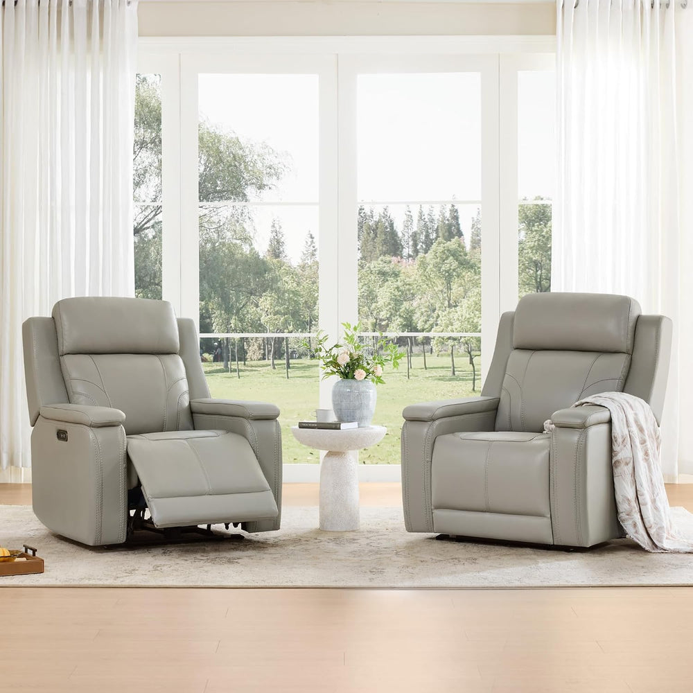 Watson & Whitely Genuine Leather Recliner Lay Flat W Power Headrest Grey