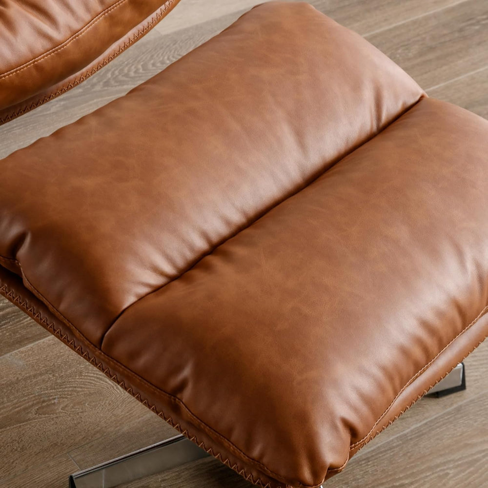 BESTANO Swivel Accent Chair with Ottoman, Mid Century Modern Faux Leather Lou...