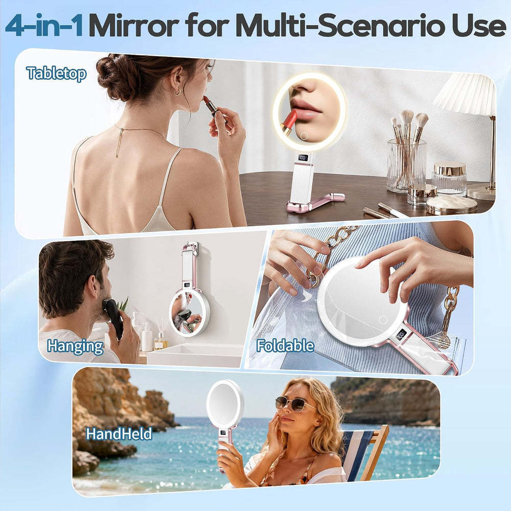 30X Travel Magnifying Mirror with Light, Height Adjustable Vanity Mirror with...