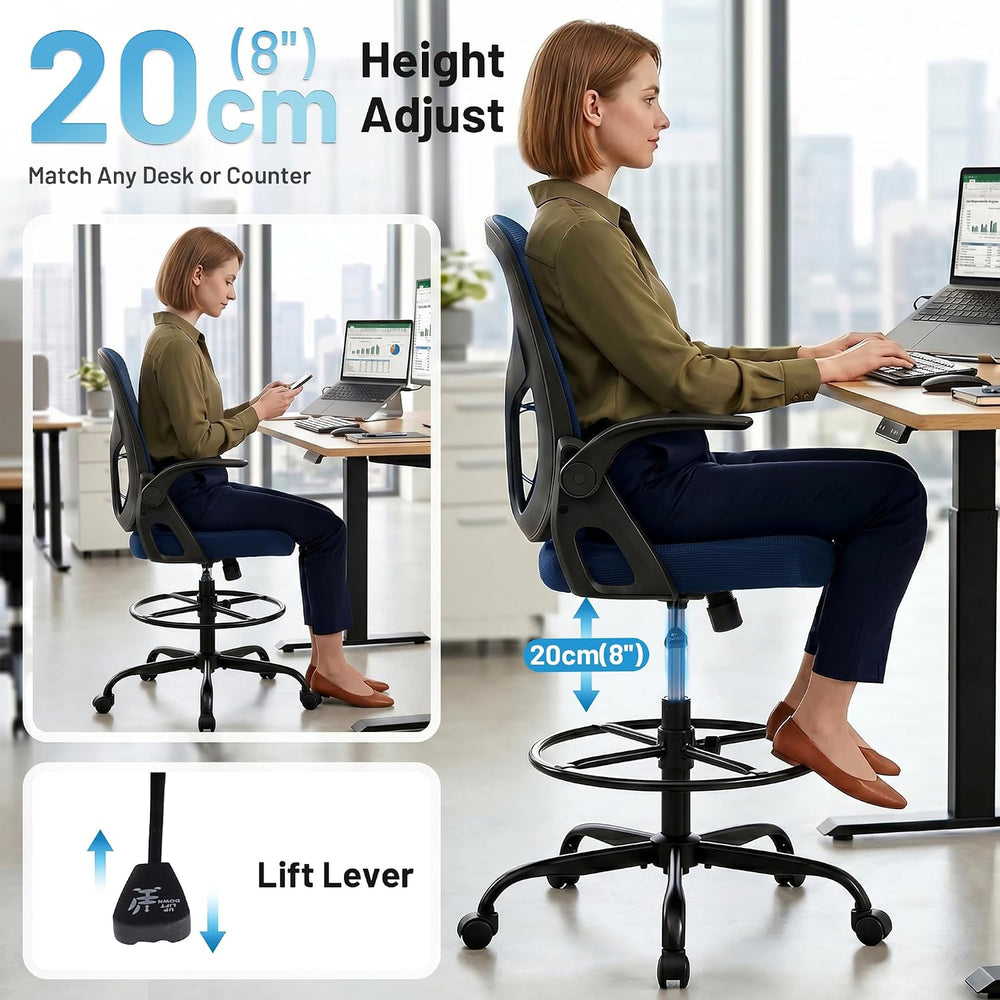 Drafting Chair for Standing Desk, Tall Office Chair with 22"-30" Se...