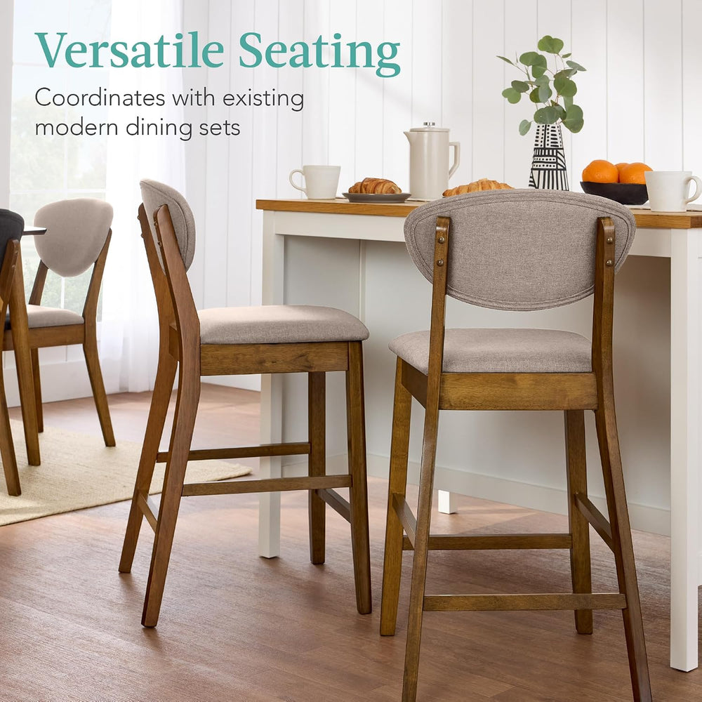 Best Choice Products Set of 2 Counter-Height Bar Stools, Mid-Century Modern, ...
