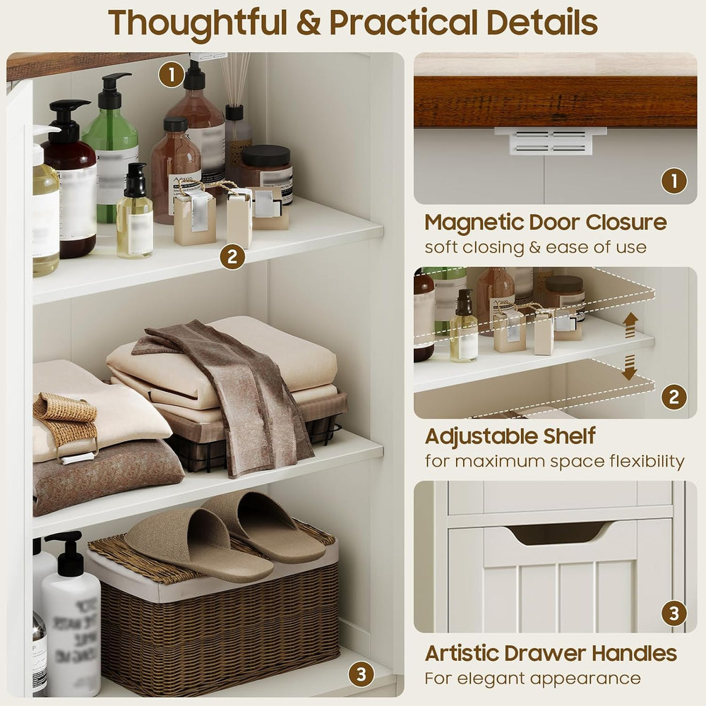 Vabches Farmhouse Bathroom Cabinet, Freestanding Storage Cabinet with 4 Drawe...