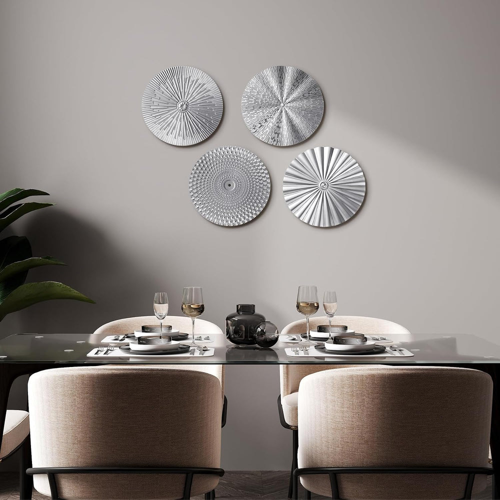 Hicarer 4 Pcs 12 Inch Silver Metal Wall Art Decor Modern Sunburst Decor