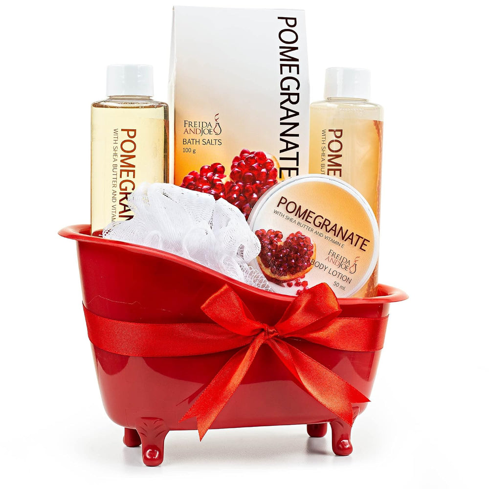 Red Pomegranate Home Spa Bath Basket - Bath & Body Set For Women