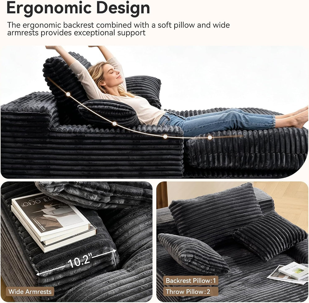 67" Oversized Boneless Chaise Lounge Chair Indoor, Grey