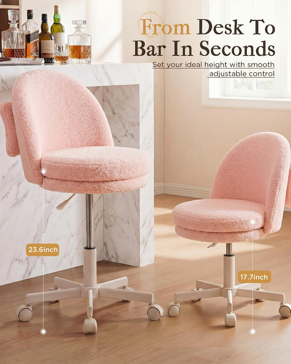COMHOMA Vanity Chair with Wheels Velvet Tall Office Chair with Back,Armless D...