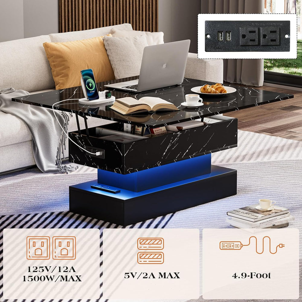 SYESWAY 39.4" Lift Top Coffee Table with Charging Station Black