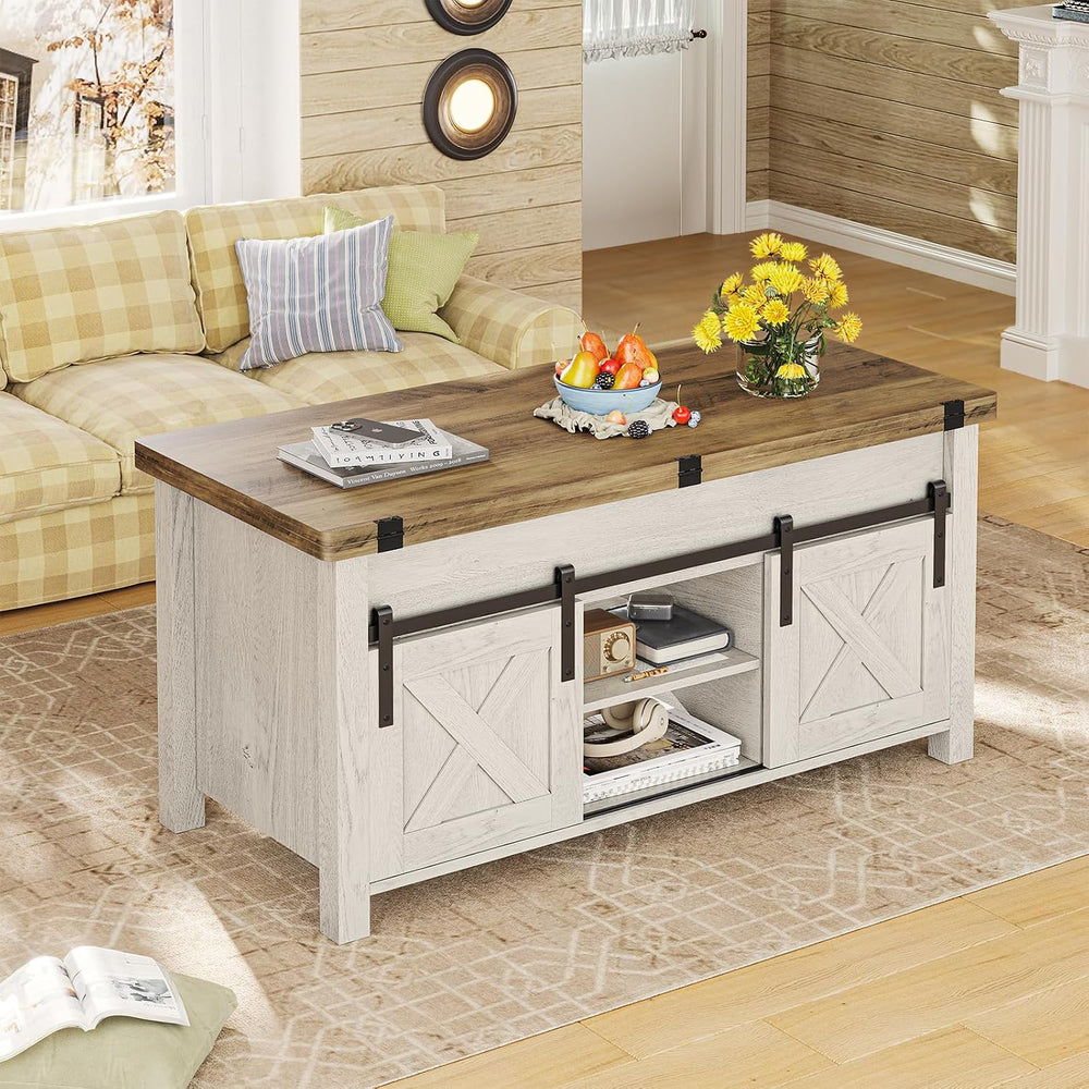 SEDETA Farmhouse Lift Top Coffee Table with Storage and Hidden Compartment
