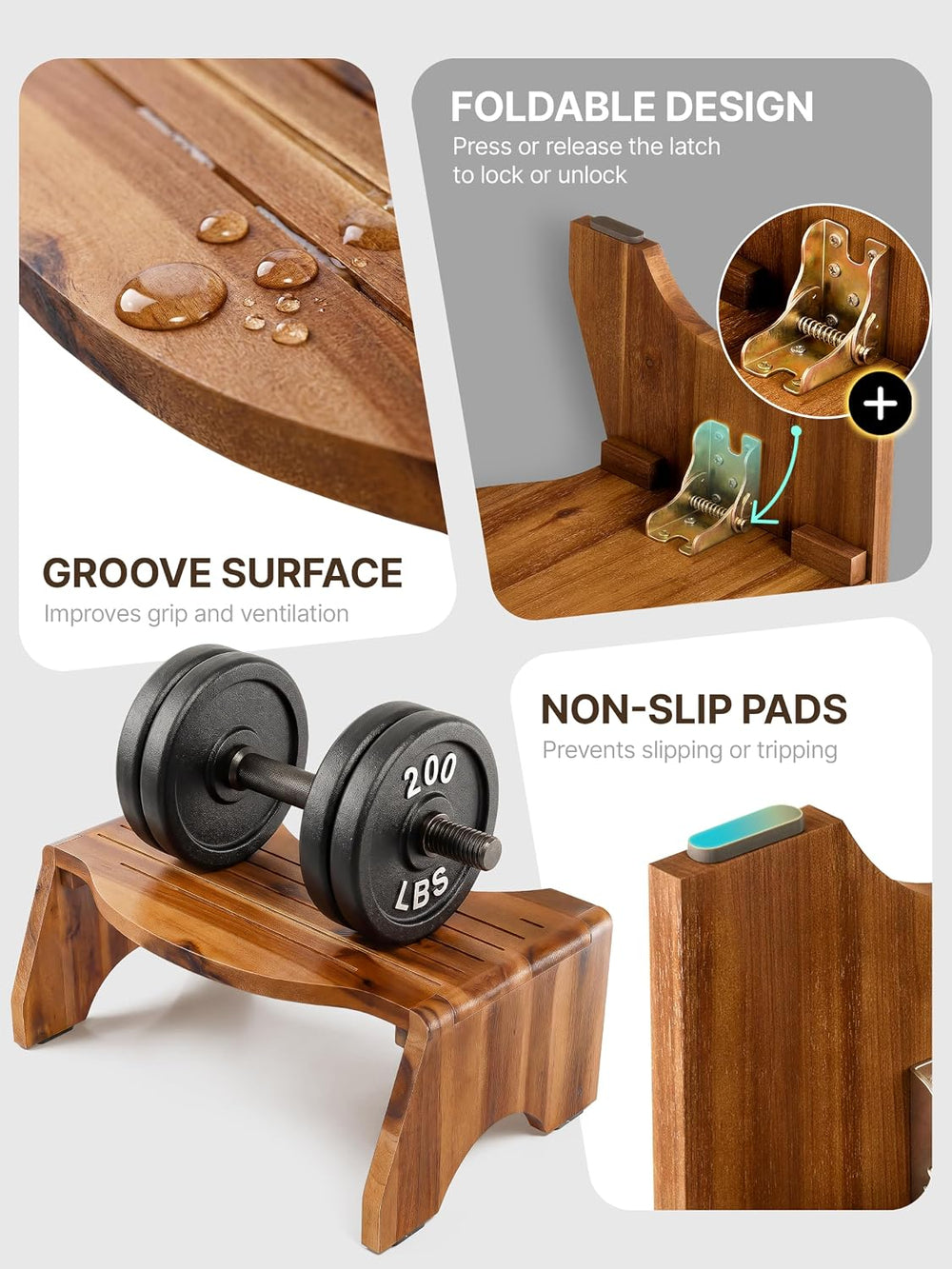 Tidita Foldable Wooden Toilet Stool Squat Adult, 7” Height, Sturdy Stool