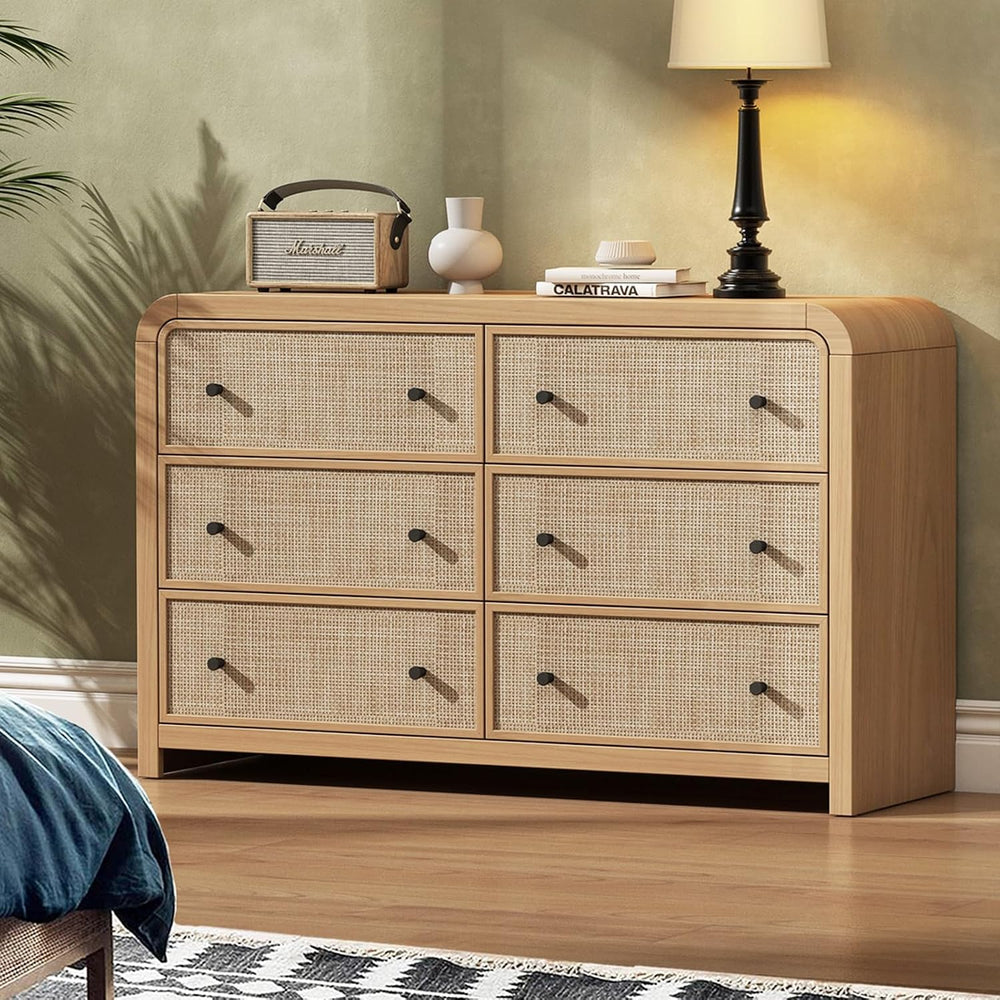 6 Drawer Dresser, 49'' Rattan Dresser