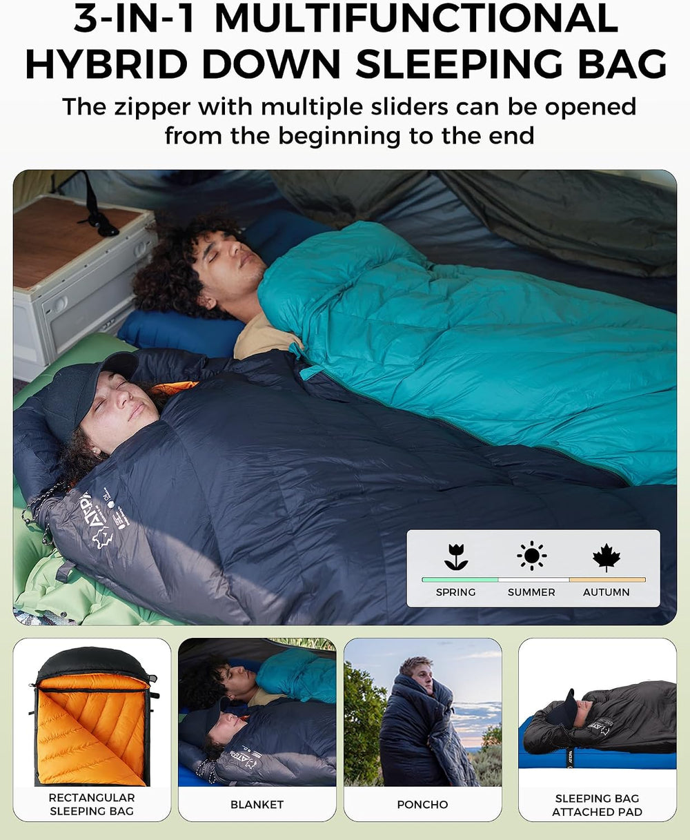 ATEPA Down Sleeping Bag for Adults, Hybrid, 3 Season, Lightweight
