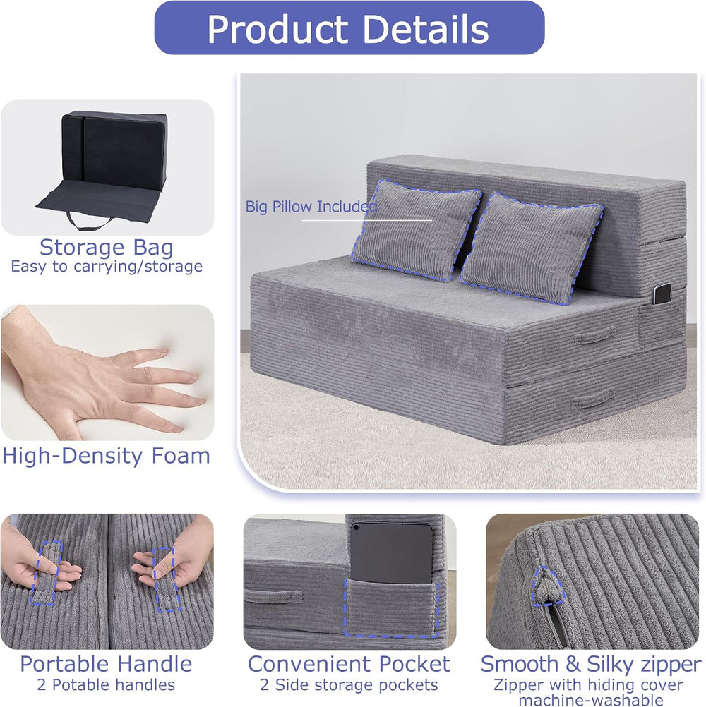Folding Sofa Bed, Convertible Sleeper Chair Bed, Floor Sofa with Bag