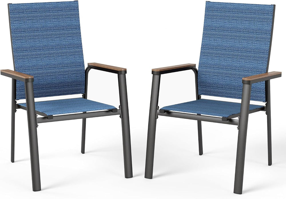 MFSTUDIO Stackable Patio Dining Chairs Set of 2, Aluminum & Textilene, Blue